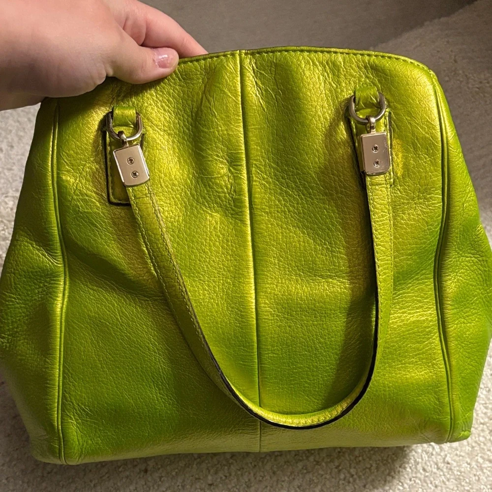 Coach Minetta Metallic Green Leather Shoulder Bag - Picture 6 of 11